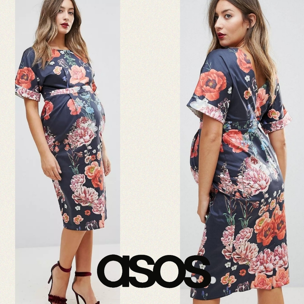 asos Maternity Dress - Size 8 - Black with floral print